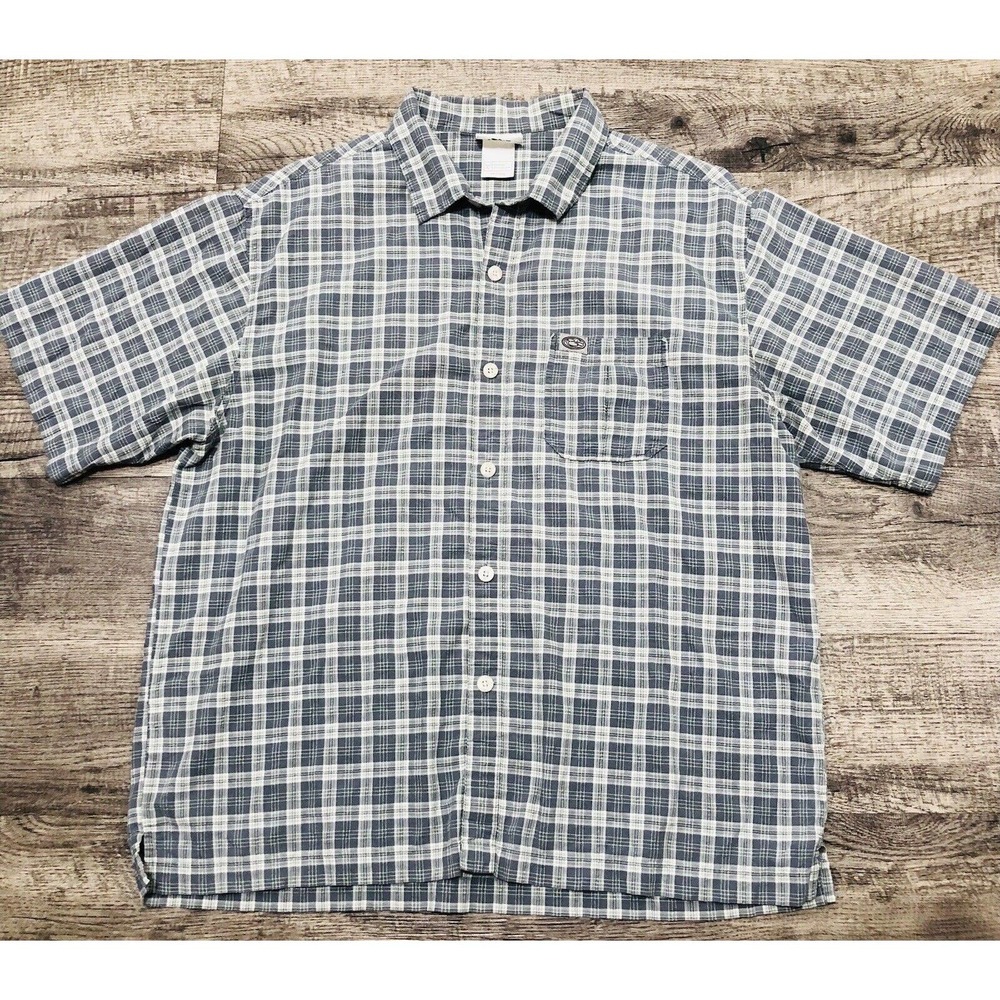 Walt Disney World Mens Gray Shirt Sz L Plaid Embroidered Pocket Short Sleeve B1